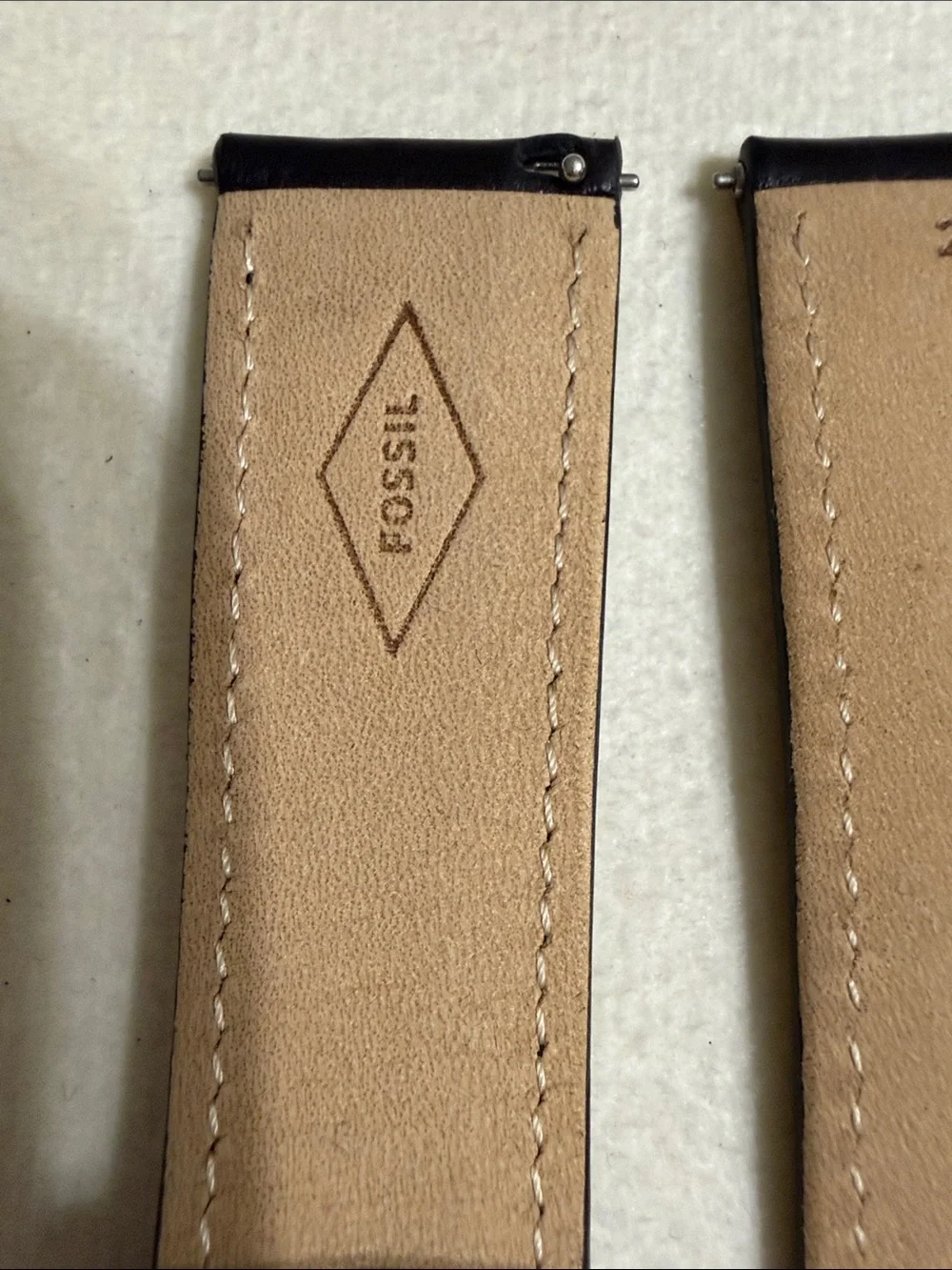 22mm Fossil Black Leather Watch Strap with Silver Buckle